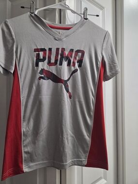 Puma Light Gray and Red Logo Performance Tee